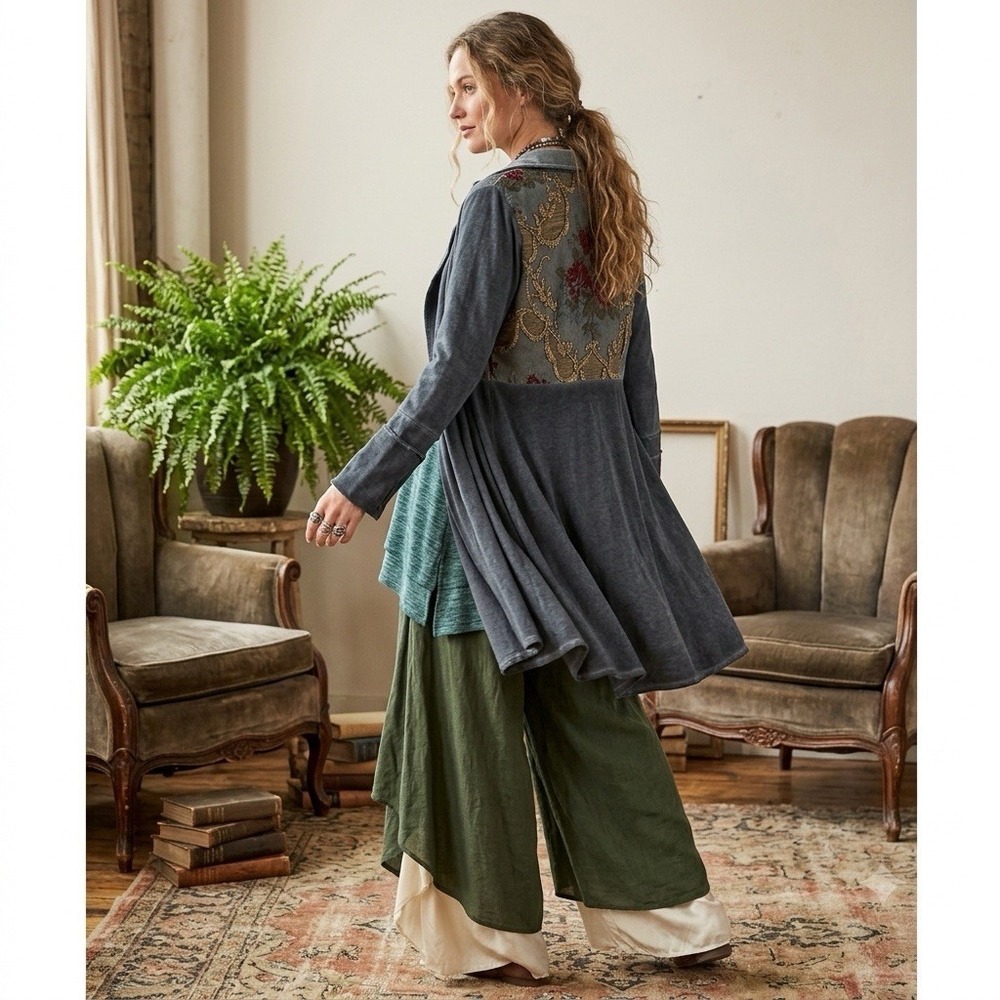 Soft Surroundings Jacket M Artsy Embroidered Shape Drape Boho Romantic Whimsy